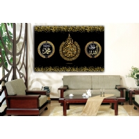 GOLD SİM İŞLEMELİ ALLAH MUHAMMED KANVAS TABLO