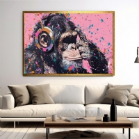Kulaklıkla Müzik Dinleyen Maymun Pop Art Kanvas Tablo