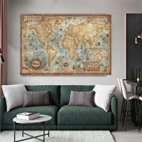 Eskitme Dünya Haritası Kanvas Tablo