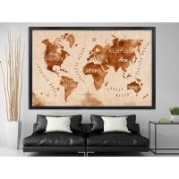 Dünya Haritası Siyah Çerçeveli Kanvas Tablo