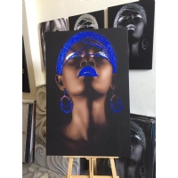 Mavi Sim lemeli Siyahi Kadn Kanvas Tablo